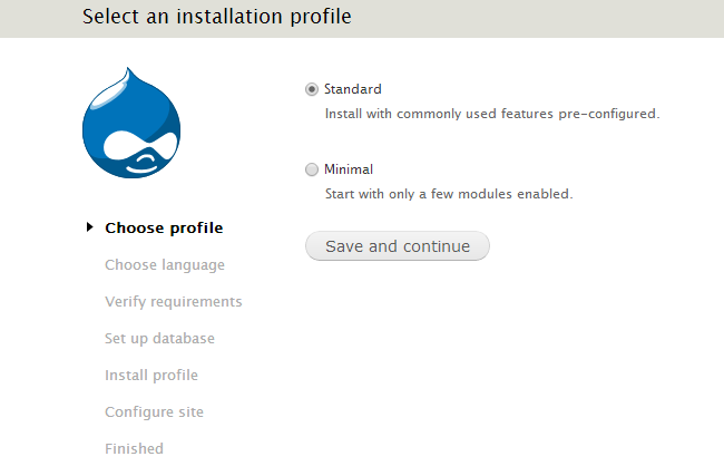 Choose Drupal profile for installation