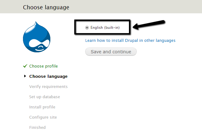 Select language for Drupal installation