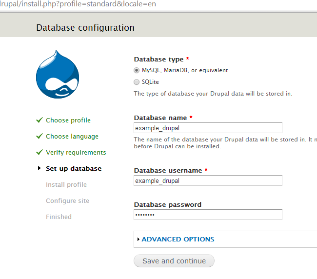 Edit database details for Drupal installation