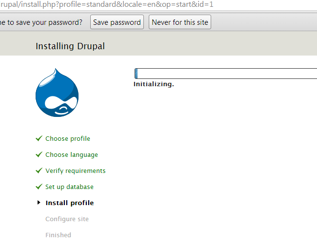 Initiate Drupal installation