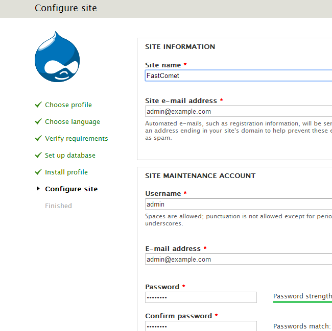 Site configuration during Drupal install