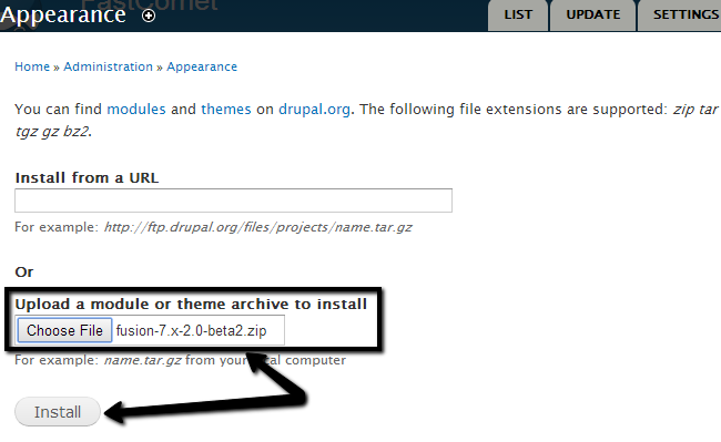 Upload theme package in Drupal