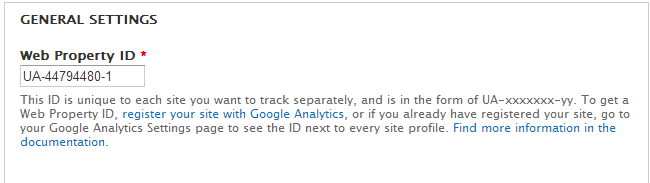 Set web ID for Google Analytics in Drupal