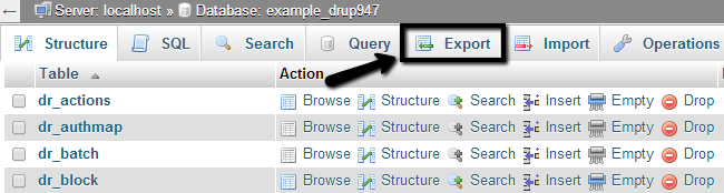 Export Drupal database via phpMyAdmin