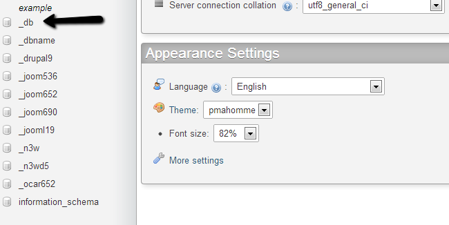 Access database via phpMyAdmin