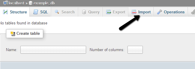 Access Import feature in phpMyAdmin