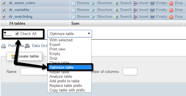 Check all tables and run optimization tool via phpMyAdmin