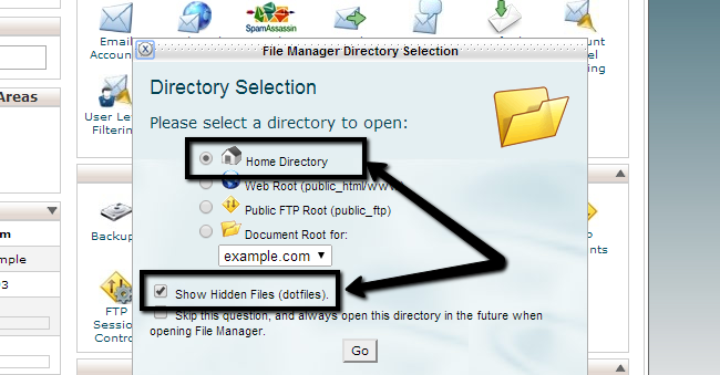 File Manager options in cPanel