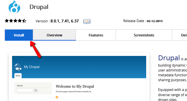 Installing Drupal 8 via Softaculous