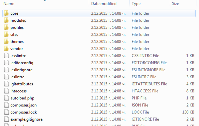 The Installation Files of Drupla 8 after decompression