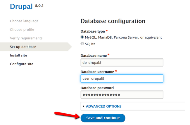 Configuring the Database for Drupal 8