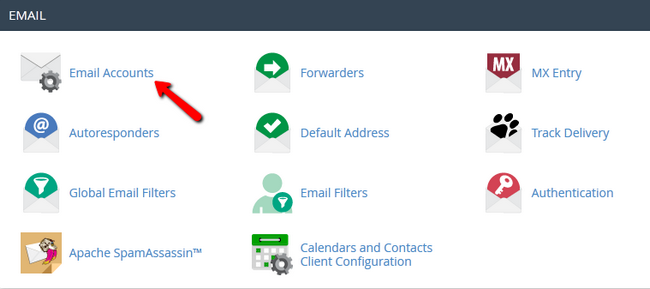 Accessing the Email Accounts section of cPanel