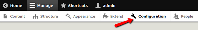 Accessing the Configuration menu in Drupal 8