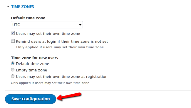 Configuring the Time Zone settings in Drupal 8