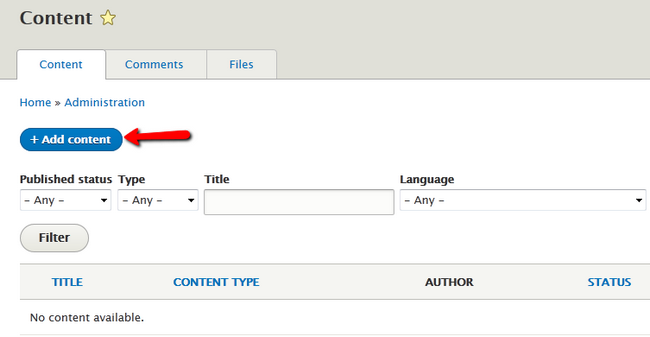 adding new content in Drupal 8