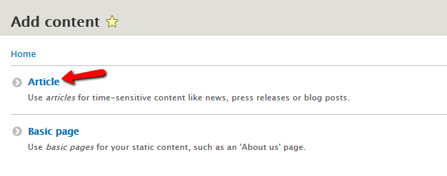 select the article content option