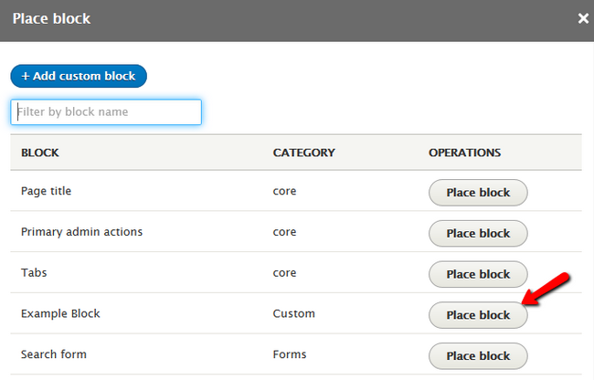 Selecting the Content Block for insertion