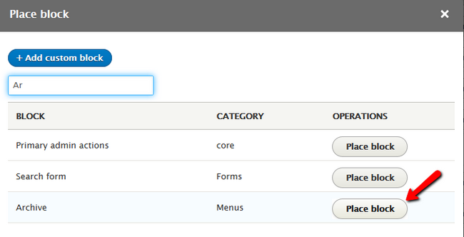 Selecting the newly Created Menu for Insertion into a block