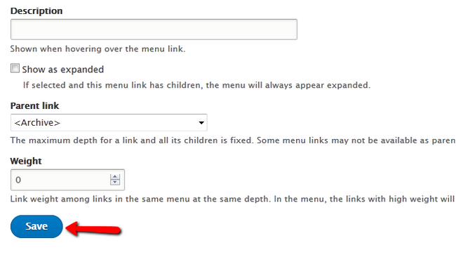 Saving a Menu link