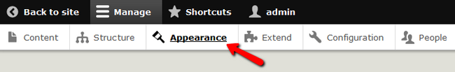 Accessing the Appearance Menu in Drupal 8