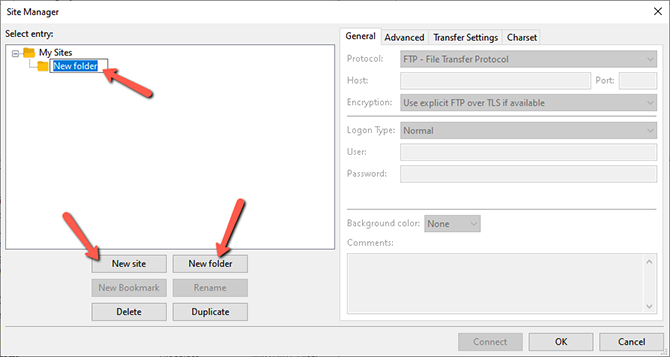 Add New Site in Filezilla
