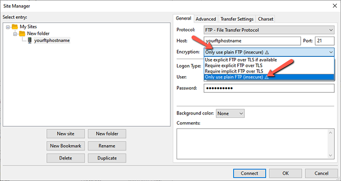 Use Plain FTP Connection