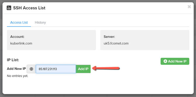 Add New IP to SSH Access List