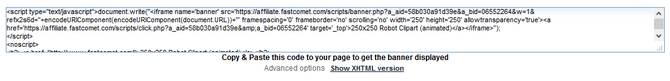 Reveal and Copy the Banner Code to your  Website