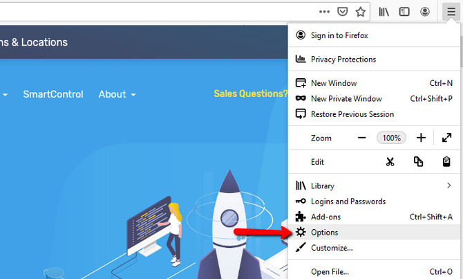 Access the Options Menu in Firefox