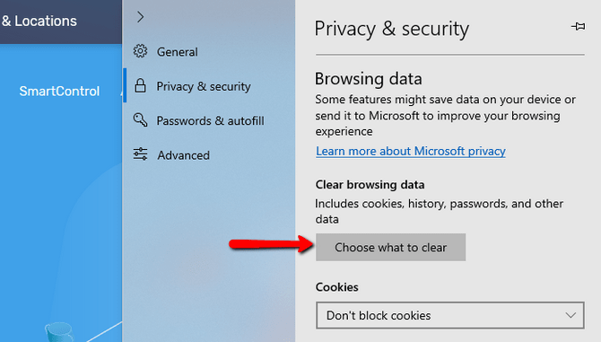 Access the Privacy and Security Settings in Microsoft Edge