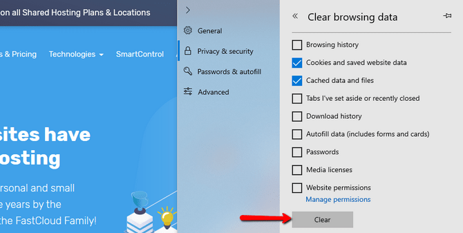 Clear Cached Data Files and Cookies in Microsoft Edge