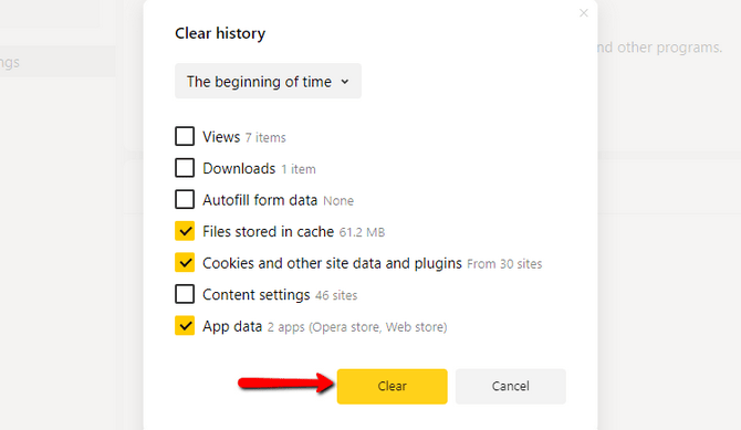 Clear the Files Stored in Cache inside Yandex