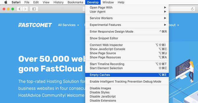 Empty Caches via the Develop Menu in Safari