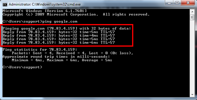 Ping Test Results