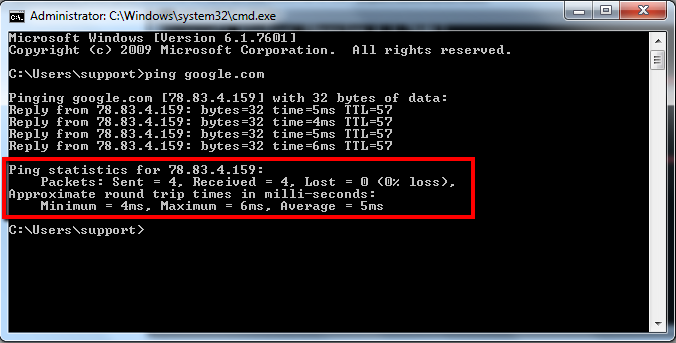 Ping Test Results