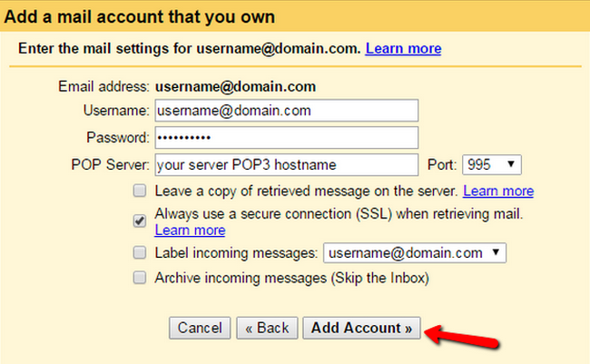 Configuring the settings for your personal email