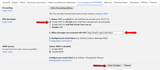 Gmail Email Forwarding POP Enable