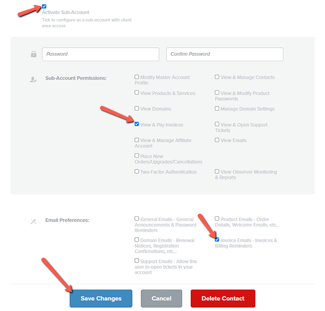 Permit Billing Access for Sub-account