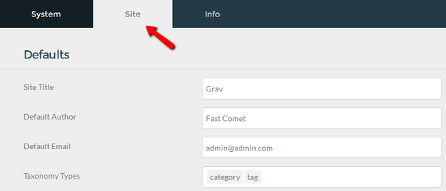 Configuring the Website settings in Grav