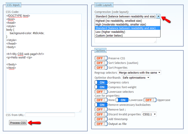 gtmetrix minify css