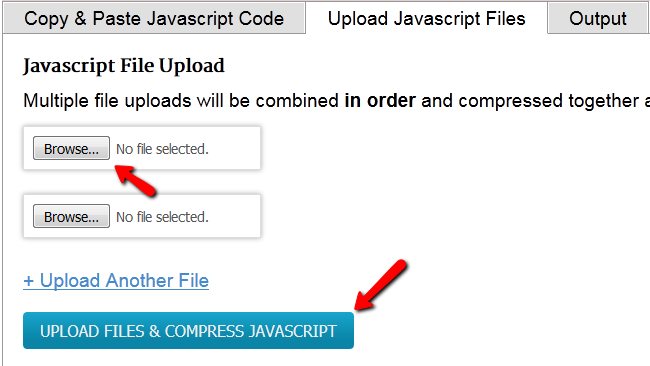 Uploading multiple JavaScripts for minifying