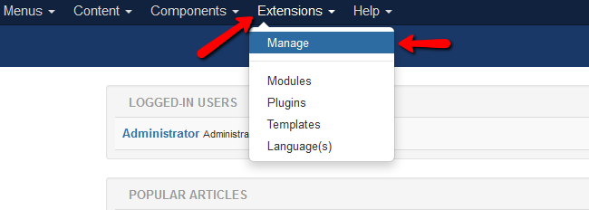 accessing the manage extensions page