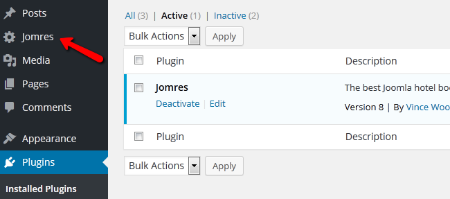 accessing the Jomres plugin