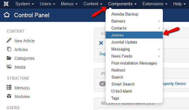 accessing the Jomres component page