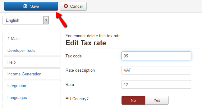 saving the tax rate configuration