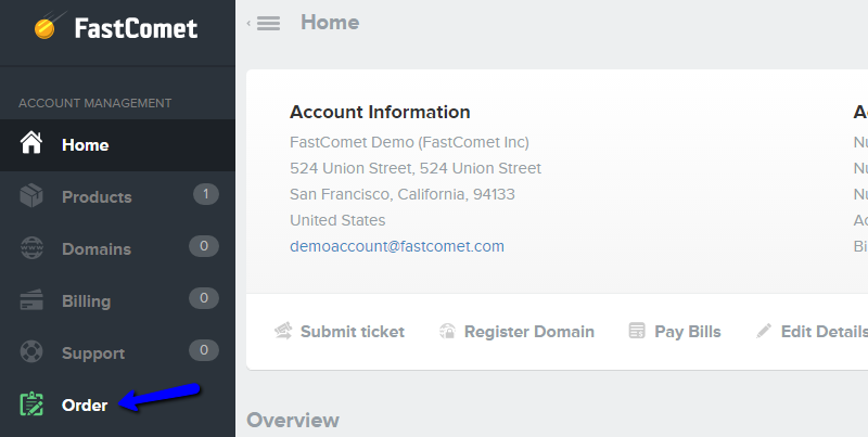 FastComet Client Area Orders