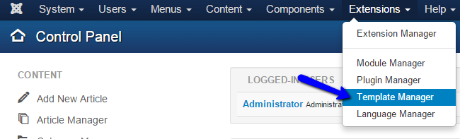 Access Joomla Template Manager