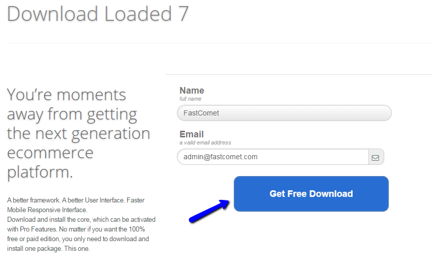 Enter details for Loaded Commerce download