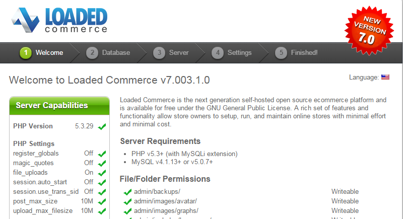 Loaded Commerce installation system check