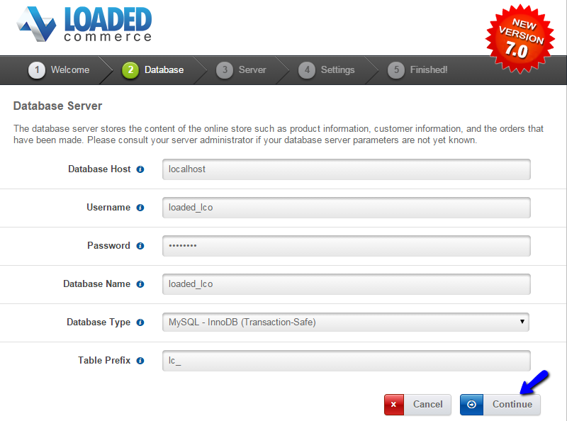 Loaded Commerce installation database check